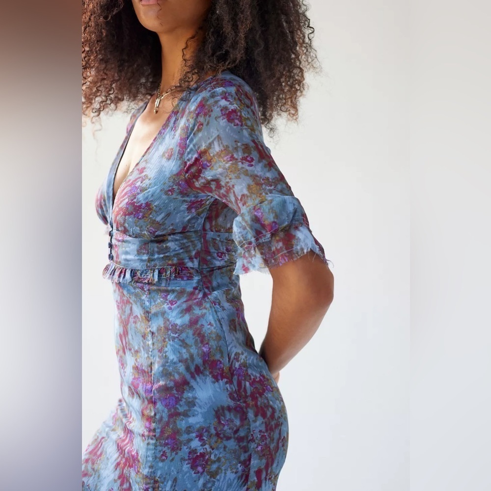 UO Florence Chiffon Printed Midi Dress, Blue, Small, NWT - Picture 4 of 8